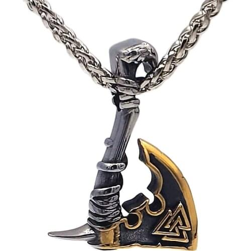Men Viking Valknut Amulet Axe Pendant Nordic Rune viking Axe Talisman stainless steel Pendant Necklace