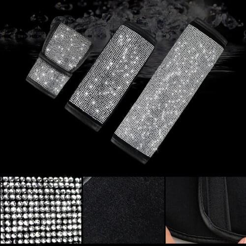 3pcs Set Diamond Car Styling Handbrake Grips Gear Shift Collars and Seat Belts Padding Pad for Women Girls