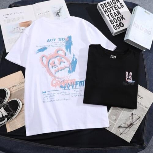 New Couple Graffiti Short-sleeved Men and Women Loose Round Neck T-shirt Top Graphic Tee Shirts for Women