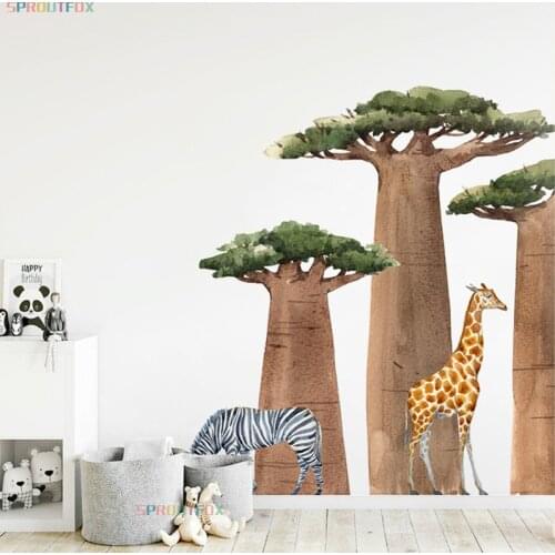 Huge Treen Green Forest Animal Zebra Giraffe Wall Stickers for Kids Rooms Baby Boys Room Nursery Home Decoration Cartoon Decals