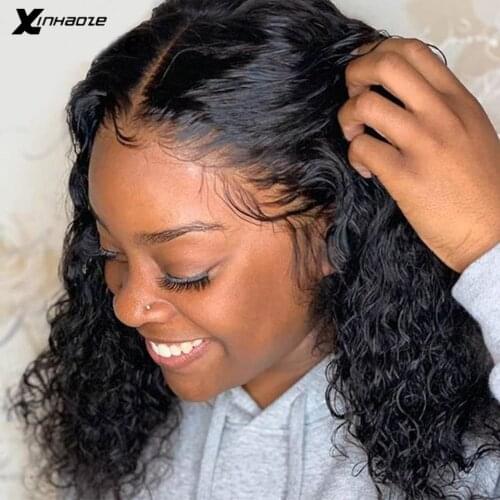 13x4 Lace Front Human Hair Wig Black Short Bob Curly Wig Natural Hairline Glueless Brazilian Wig Small Average Large Cap Size