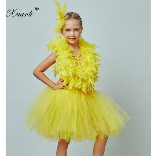 Girls Tutu Dress Yellow Chicken Style Kids Farm Animal Party Halloween Costume Children Tulle Dress