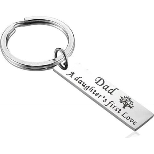 Fathers Day Gifts "DAD A Daughters First Love " Keychain, Hand Stamped Keychain Father Dad Gift Stainless Steel
