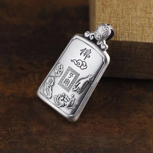 Buddhism in Tibet Heart Sutra Pendants 999 Sterling Silver Pendants Vintage Fine Jewelry Pendant Birthday gift Freeshipping