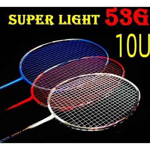 100% Full Carbon Fiber Ligthest 10U 53G Badminton Rackets Strung 22-30LBS G5 Professional Racquet Sports With Bags For Adult
