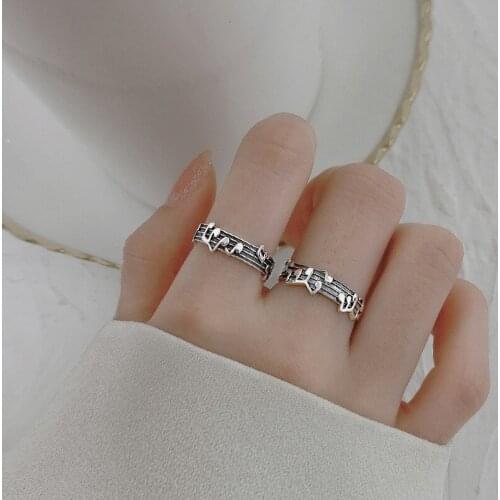925 Sterling Silver Staff Music Note Retro Music Finger Adjustable Rings For Women Korean Fashion Trendy Jewelry Gifts