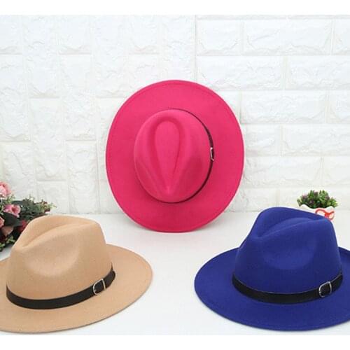 Womens Crushable Wool Fedoras Felt Outback Hat Panama Hat Wide Brim with Belt hats sombrero mujer fedora women hat chapeu