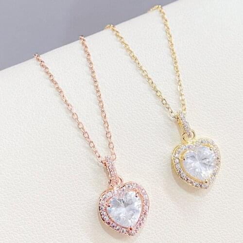 Showfay Korean Heart-Shaped Necklace Ocean Heart Pendant Peach Heart Necklace Zircon Necklace for Women
