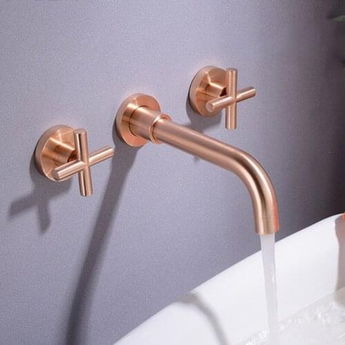 Faucet Rose Gold Bathroom Sink Faucet Basin Faucets Gold Taps Brass Water Tap Wall Mounted Bathroom Faucets Mixer Hot and Cold
