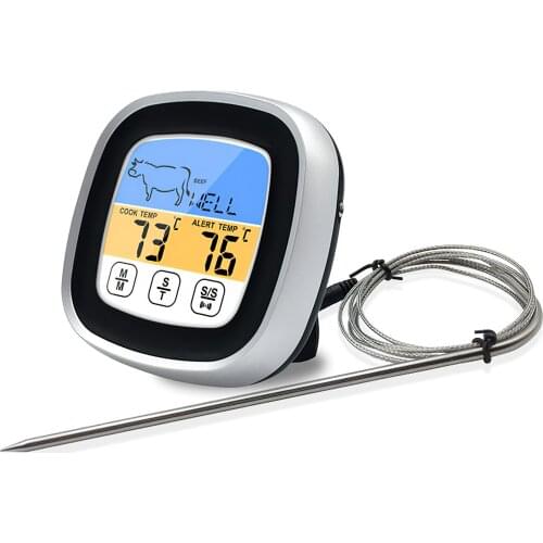 Houkiper Probe Design Food Barbecue Thermometer Touch Type Meat Temperature Measuring Instrument Preset Time Timing Function