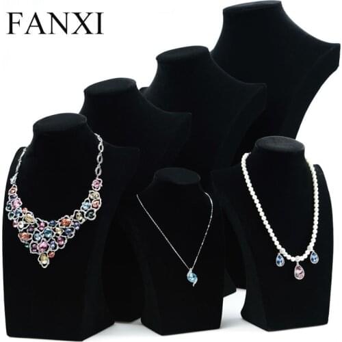 FANXI Elegant Black Ice Velvet Jewelry Display Stand Pendant&Necklace Bust Holder Jewelry Exhibitor Mannequin Oragnizer Showcase