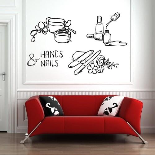 Nail Salon Wall Decal Vinyl Removable Manicure Pedicure Spa Wall Sticker Hands Nails Salon Window Decoration Accessories X707