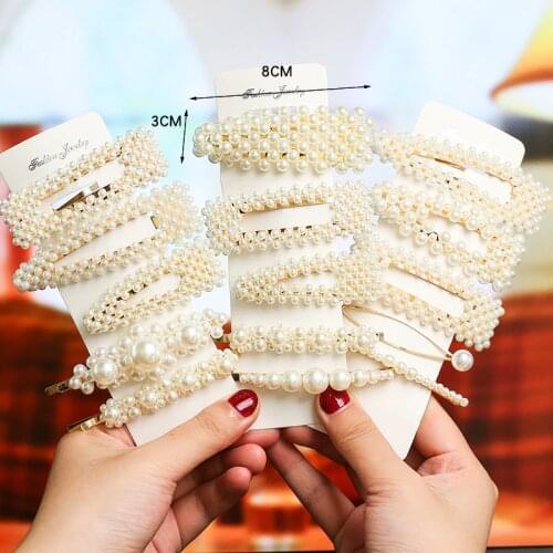 3/4pcs Handmade Pearl Hair Clips Set For Women Girls Elegant Geometric Square Beads Hairpins Trendy Barrettes Hair Accessories