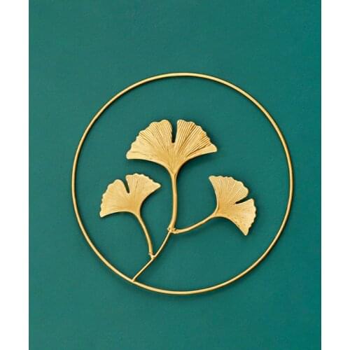 Iron Wall Sculptures Gold Metal Ginkgo Maple Leaf Wall Decor Round Wall Ornament Bedroom Hanging Parts Hotel Wall Decoration