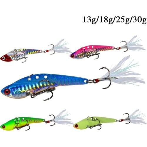 1Pcs Metal VIB 13/18/25/30G Fishing Lure Vibration Spoon Hard Baits with Feather Crankbait Wobbler Swimbait Cicada VIB Tackle