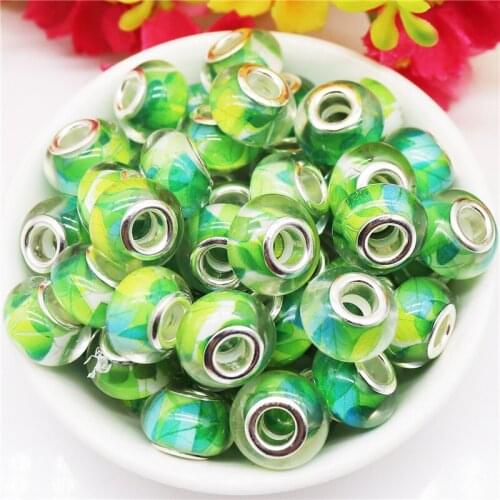 10 Pcs Big Hole Murano Charms Plastic Resin Spacer Beads For Jewelry Making Fit DIY Pandora Bracelet Chain Necklace Crafts Gift