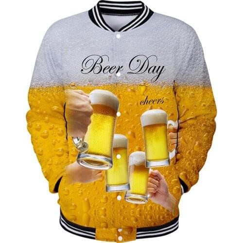 Beer day 3D New arrival Clothes Winter Men/Women Hip Hop Fashion Warm and comfortable Baseball Jacket hot sales Plus Size 4xl