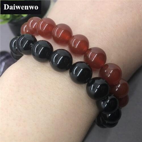 A Natural Stone Red and Black Agate Beads Bracelet Women Man Couple Gift 6-12mm