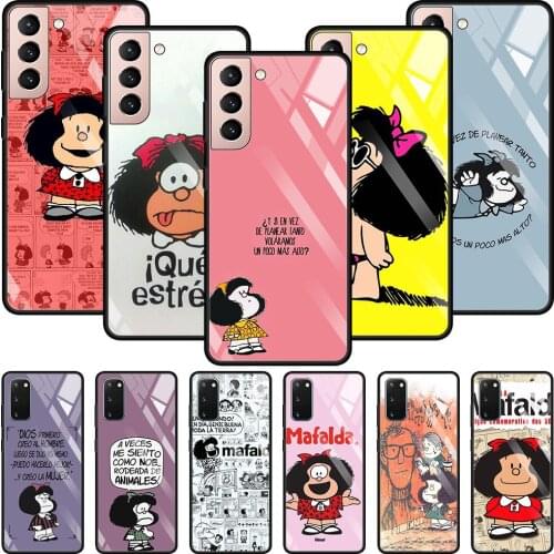 Mafalda Hot Sale Tempered Glass Phone Case For Samsung Galaxy S21 S20 Ultra Plus FE S10e Lite S10 S9 S8 Plus Caso Smartphone