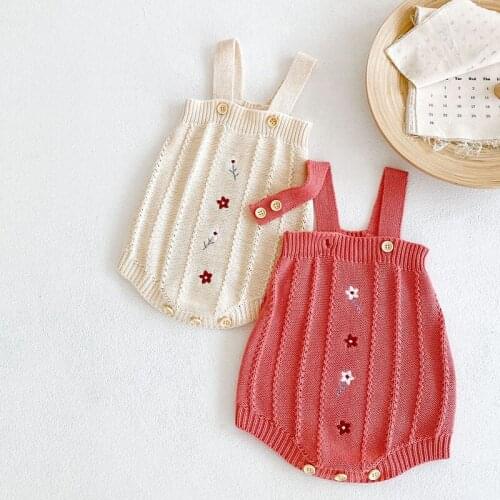 Baby Girls Bodysuit New Autumn Embroidered Straps Baby Knitting Sleeveless Jumpsuit Infantil Baby Girls Clothes