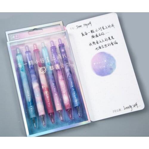 6pcs Dream Star Gel Pen 0.5mm Ballpoint Black Color School Pens for Writing Signature Gift Stationery Office Supplies A6211