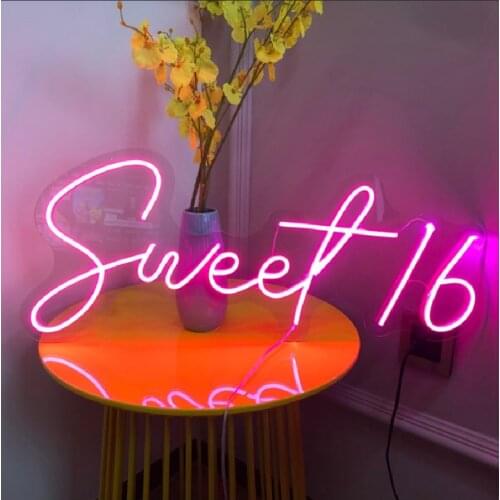Custom Sweet 16 Led Flex Transparent Acrylic Neon Sign Light Decor Indoor Wall Hanging for Letter Birthday Party Background