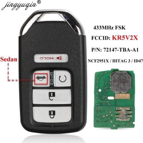 Jingyuqin Smart Remote Key Fob 433MHz ID47 Chip 5 Button for Honda Civic EX AND TOURING 2016 2017 2018 -FCC: KR5V2X
