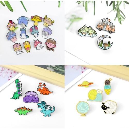 Chinese 12 zodiac cartoon Enamel Brooch Books Dinosaurs doctor Lapel Pin knitting wool ball Snail sheep globe Crescent Badge