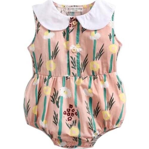Cartoon Printing Fashion Baby Girls Floral Sleeveless Clothes Casual Cotton Bodysuit Funny Cute Outfits Infant Junpsuit Toddler