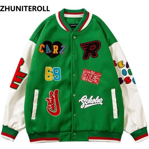 Towel Embroidery Letter Harajuku Patchwork Jacket Men Bomber Fashion Button Baseball Coats Streetwear High Street Tops Clothing