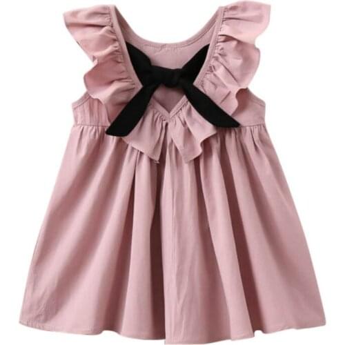 Summer Sweet Girls Ruffle Sleeveless Dress Child Bow Pleated Dress Casual Style Clothing Children Cute Sundresses