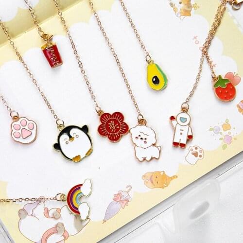 Metal Bookmark Pendant Chain Cute Cartoon Book Holder Pattern Alloy Book Marks Memo Page Clip Decoration Pendants Stationery