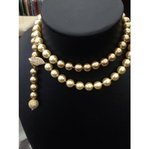 Fashion Jewelry Long Shell pearl necklace Gold color Long Or Short Necklacke 10MM Leaf Clasp Imitation pearl