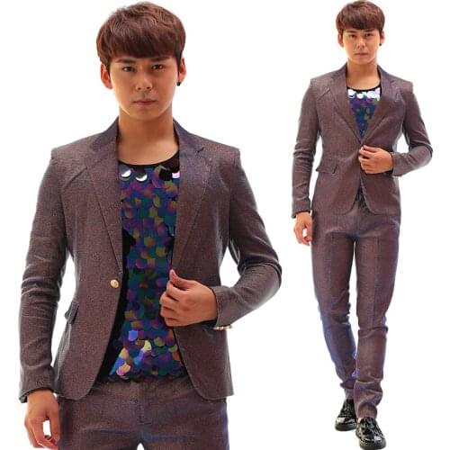 S-5XL!!! 2018 Male dj electrooptical symphony blue gradient purple glitter suit costume The singers clothing