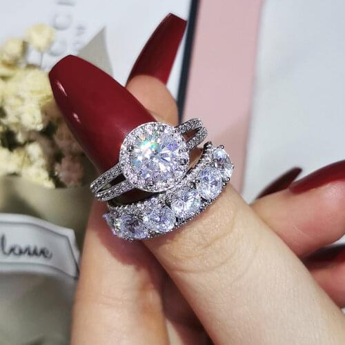 Original 925 Sterling Silver Wedding Rings Set Band Ring For Women Engagement Bridal Fashion Jewelry Finger Black Friday R6232