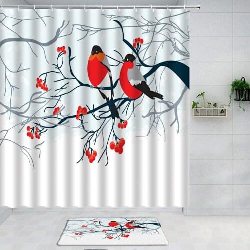 Magpie On A Branch In Winter 3D Animal Shower Curtain Set Bath Mats Rugs Bathroom Curtain Fabric Washable Mat Bathroom Products