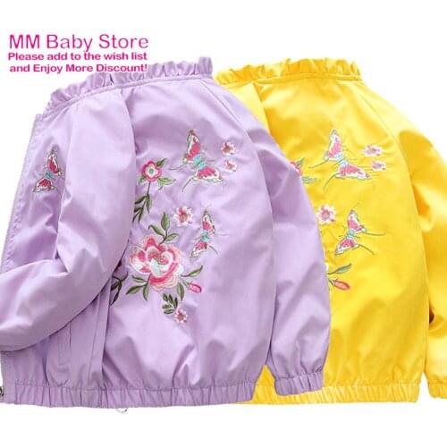 New Childrens Clothing Girls Spring Autumn Jacket Kids Fashion Flower Embroidery Jacket Kids Children Zipper Cardigan Coats