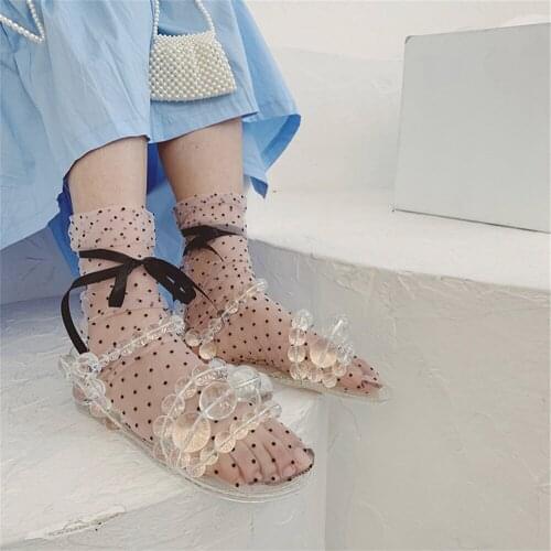 New Summer Ultra-thin Lace Ins Retro Wavelet Point Tube Socks Cute Bandage Pile of Net Yarn Female Socks
