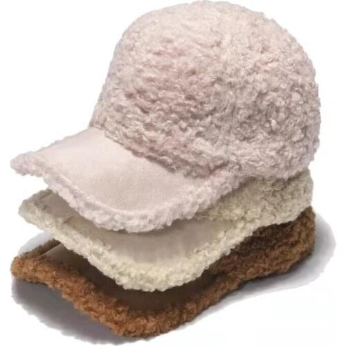 New Casual Women Winter Baseball Cap Wool Thicken Warm Elegant Caps Solid Pattern Faux Fur Outdoor Sports Hip-Hop Hat Snapback
