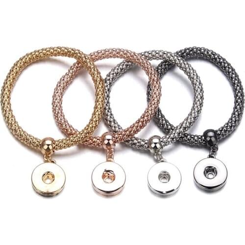 New Snap Bangles Jewelry Rose Gold Elastic Snap Bracelets Metal Snap Button Charms Jewelry Bracelet For Women ZE098