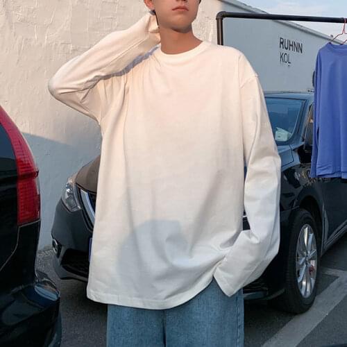 Solid color long sleeve t-shirt mens fashion brand, loose and versatile, spring and autumn bottom coat, Hong Kong Style