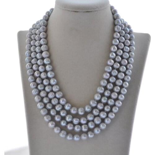 MCT·STAR Z10466 4row 19" 10mm Gray Round Freshwater Pearl Necklace