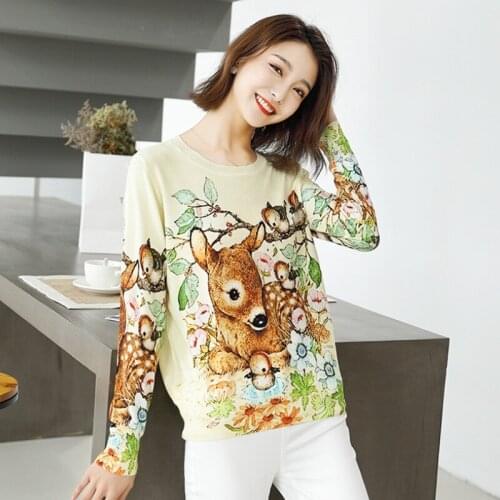 Christmas Knitted Sweater Women Loose Jumper Autumn Female Pullover O neck Long Sleeve Women Sika deer pattern Printed