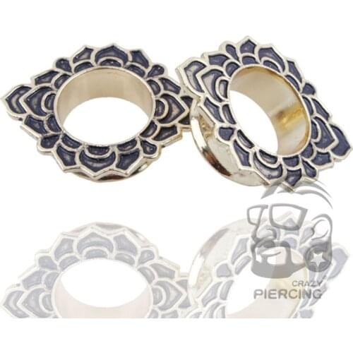 2Pcs Antique Gold IP Tribal Flower Tunnel Plugs Piercings Women Men 6-25mm Ear Plugs Tunnels Ear Expander Body Jewelry Ear Gaug