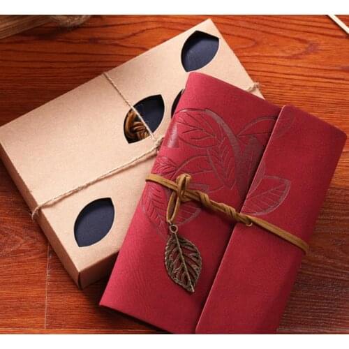 A6 Classic Retro Vintage Leather Notebook Bound Blank Page Waterproof Journal Diary Book With Leaf Dangle