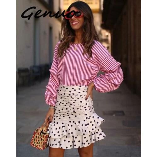 Genuo New Stylish Chic Polka Dot Print Ruched Asymmetrical Mini Skirt 2019 Fashion Women Skirts Casual Streetwear Jupe Femme