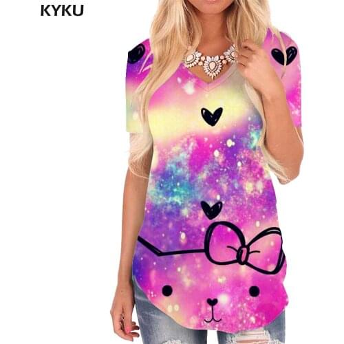 KYKU Galaxy T Shirt Women Nebula V-neck Tshirt Space T-shirts 3d Red Tshirts Printed Womens Clothing Fashion Cool New