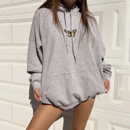 Spring Autumn Women Long Sleeve Butterfly Print Hoodie Female Fashion Hooded Tops for Shopping Daily Wear