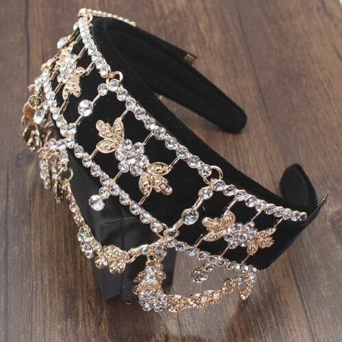 New Luxury Vintage Shiny Crystal Rhinestones geometric tassel Temperament Headband Hair Accessories for Womens Wedding Party