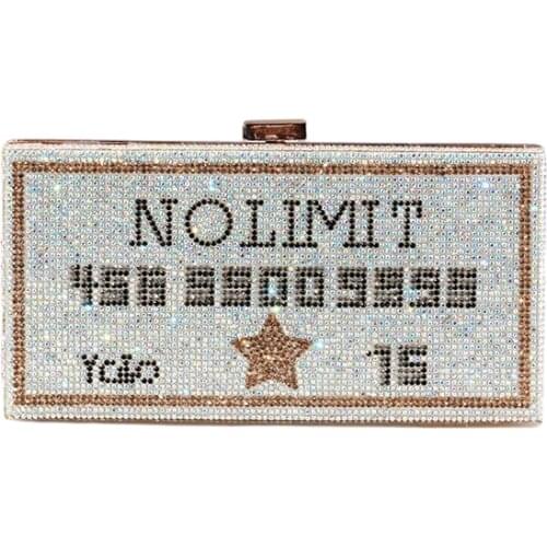 Bags for Woman Long-style No Limit Black Card Women Crystal Clutch Purse Metal Box Evening Bags Wedding Cocktail Party Handbags